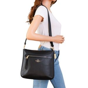 Coach Mae Pebbled Black Leather Crossbody Messenger Bag